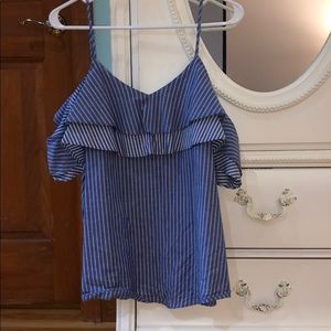 off the shoulder blue white striped top